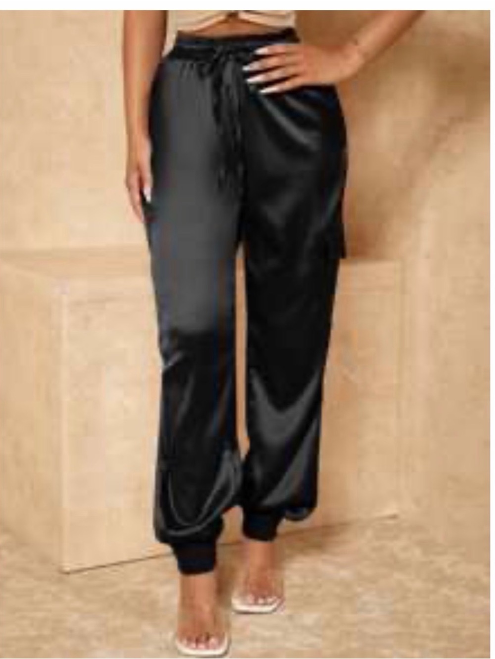 SHEIN Black Satin Drawstring Joggers